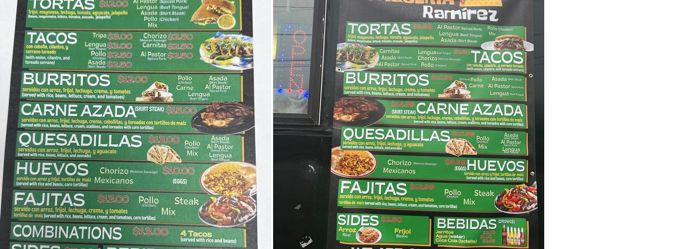 Taqueria Ramirez Menu