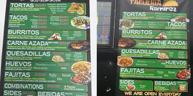 Taqueria Ramirez Menu