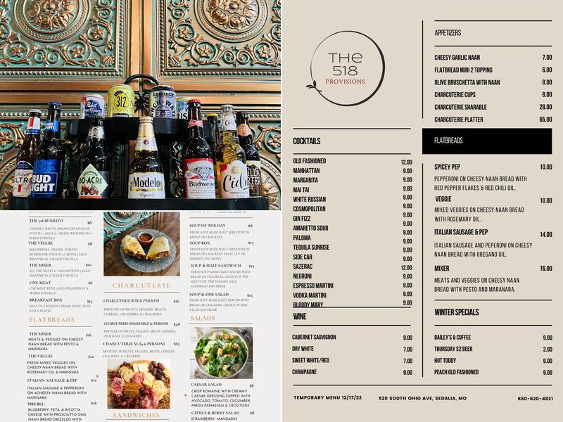 The 518 Provisions Menu