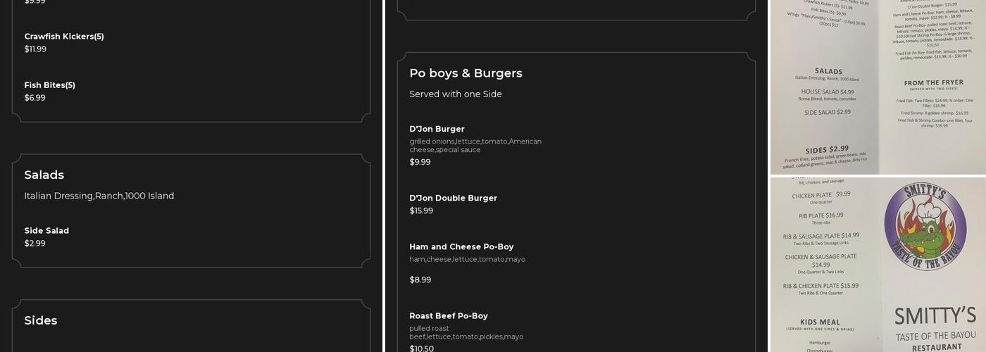 Smitty's Taste of the Bayou Menu