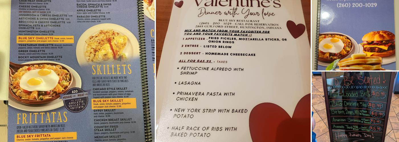 Blue Sky Pancake House Menu