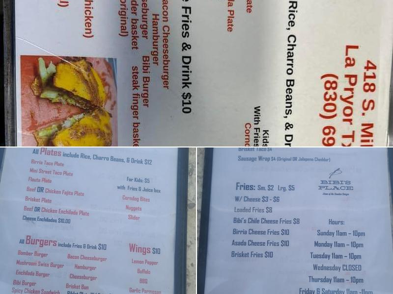 Bibi's Place Menu