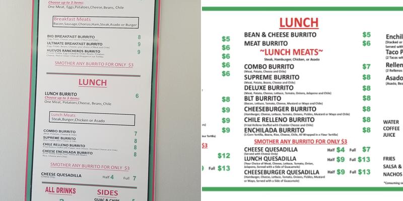 Burrito Express Menu