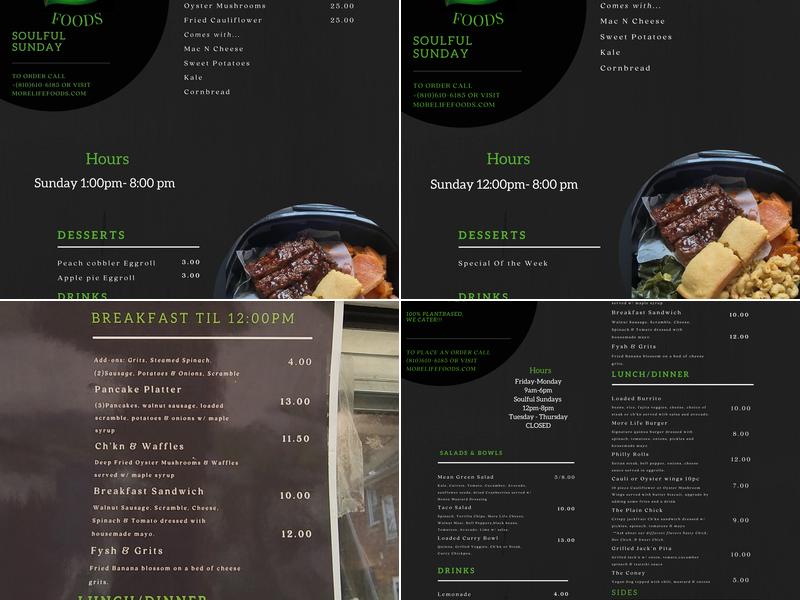 More Life Foods Menu