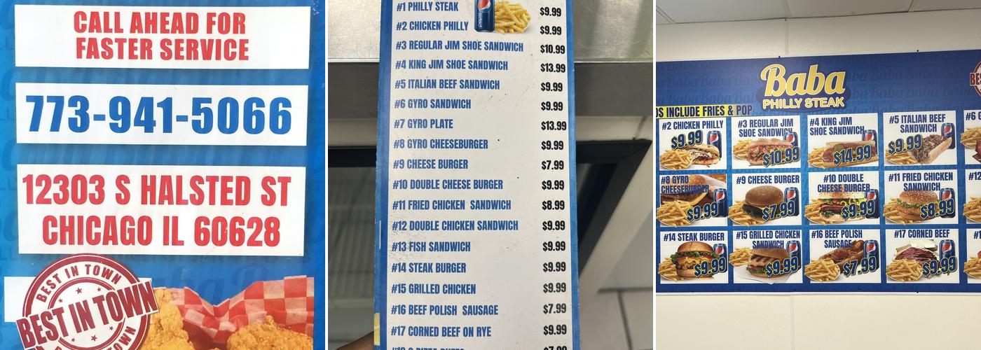 BABA Philly Steak Menu