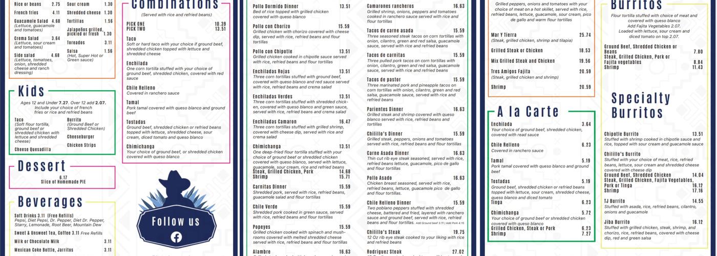 Don Chilillo's Sunrise Cantina Menu