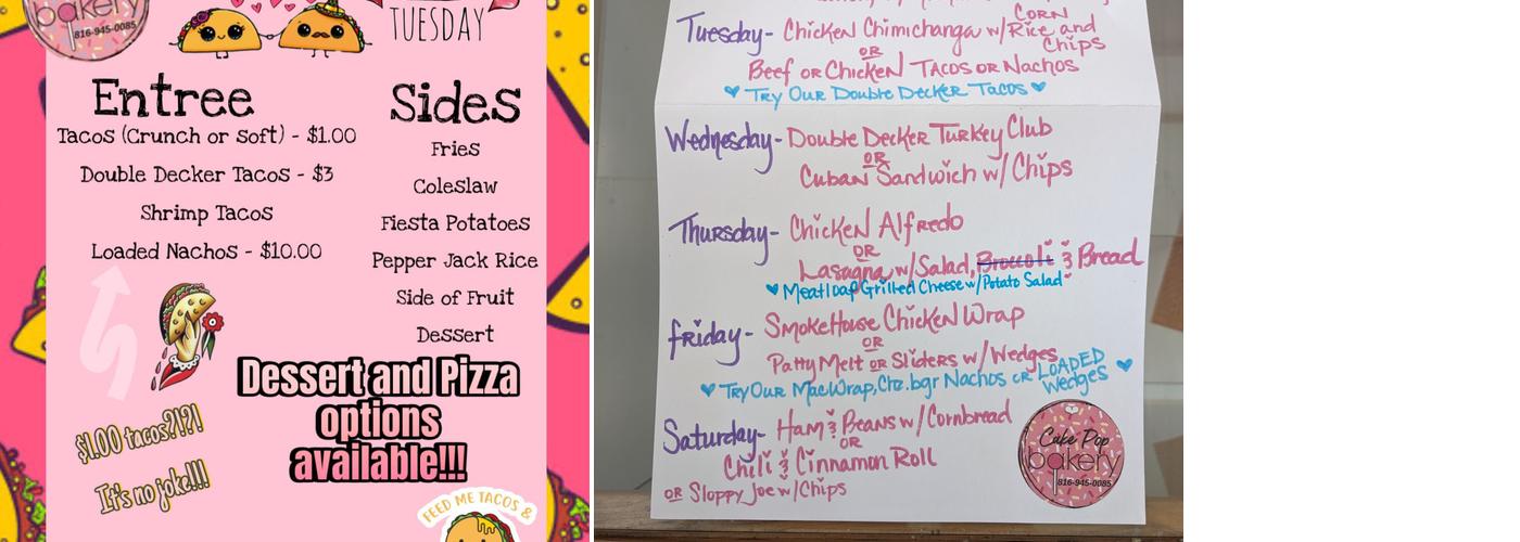 Cake Pop Bakery Menu