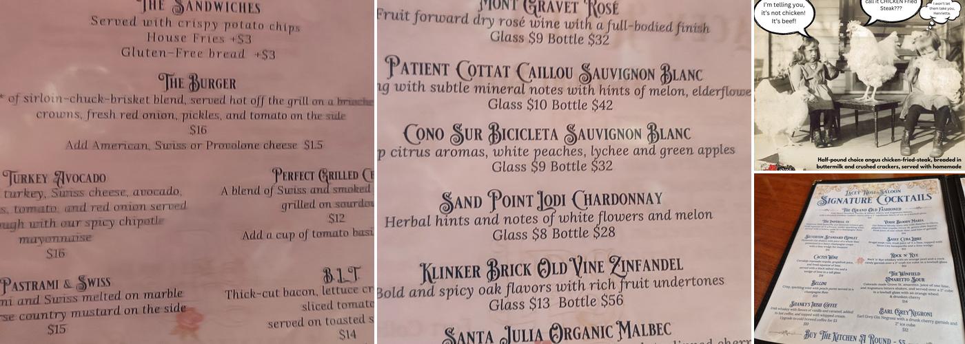 Lacey Rose Saloon Menu