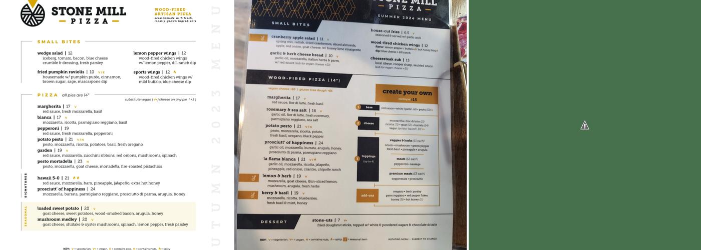 Stone Mill Pizza Menu