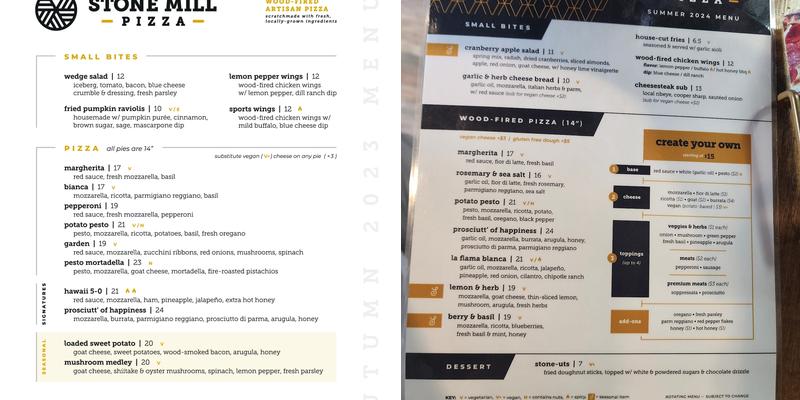Stone Mill Pizza Menu