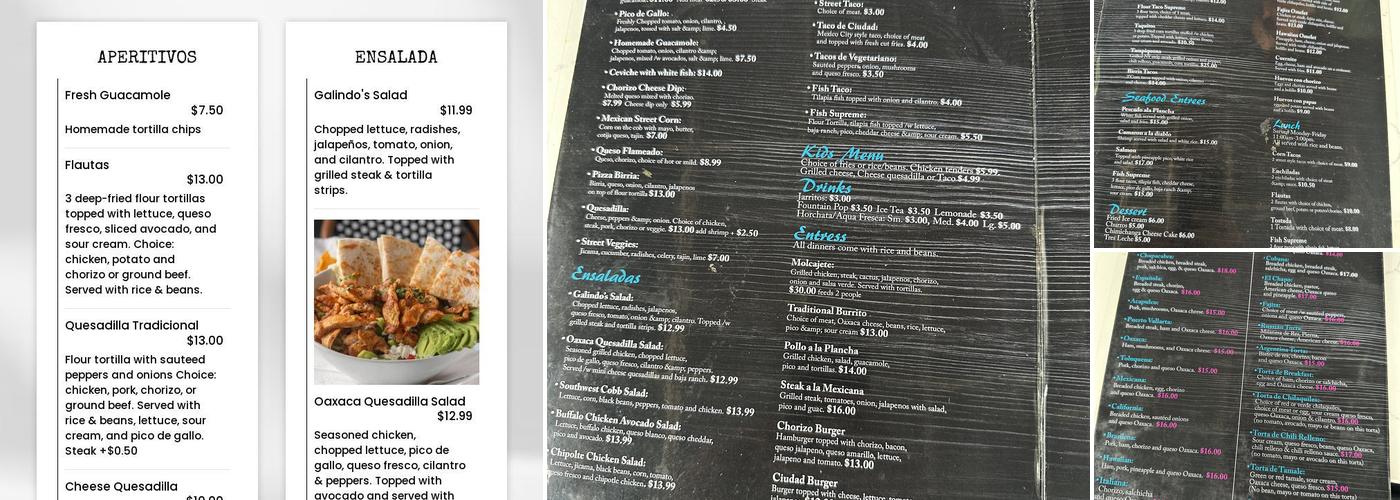 Galindo’s A Taste of Mexico Menu
