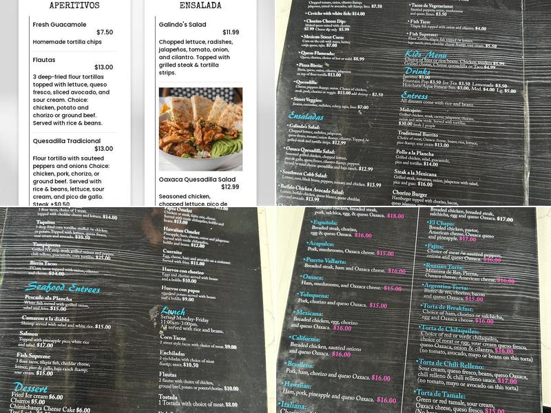 Galindo’s A Taste of Mexico Menu