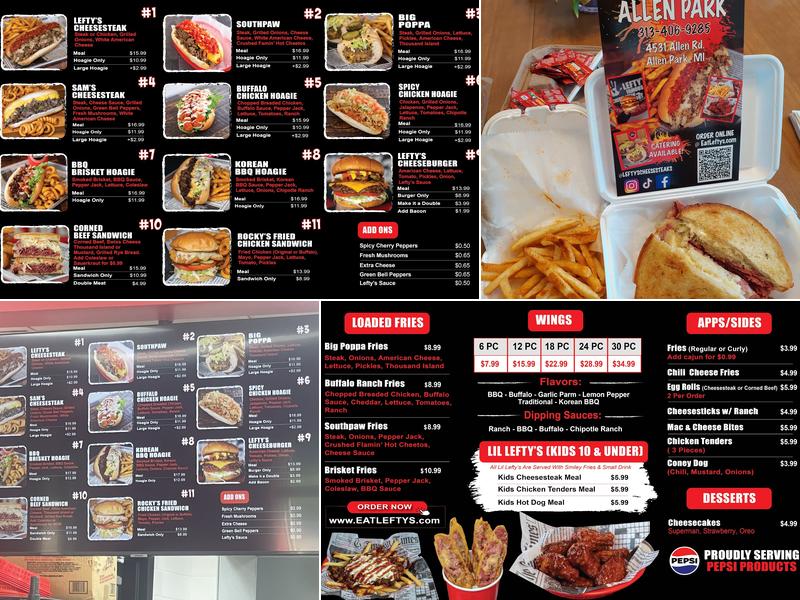 Lefty's Cheesesteaks, Burgers, & Wings Menu