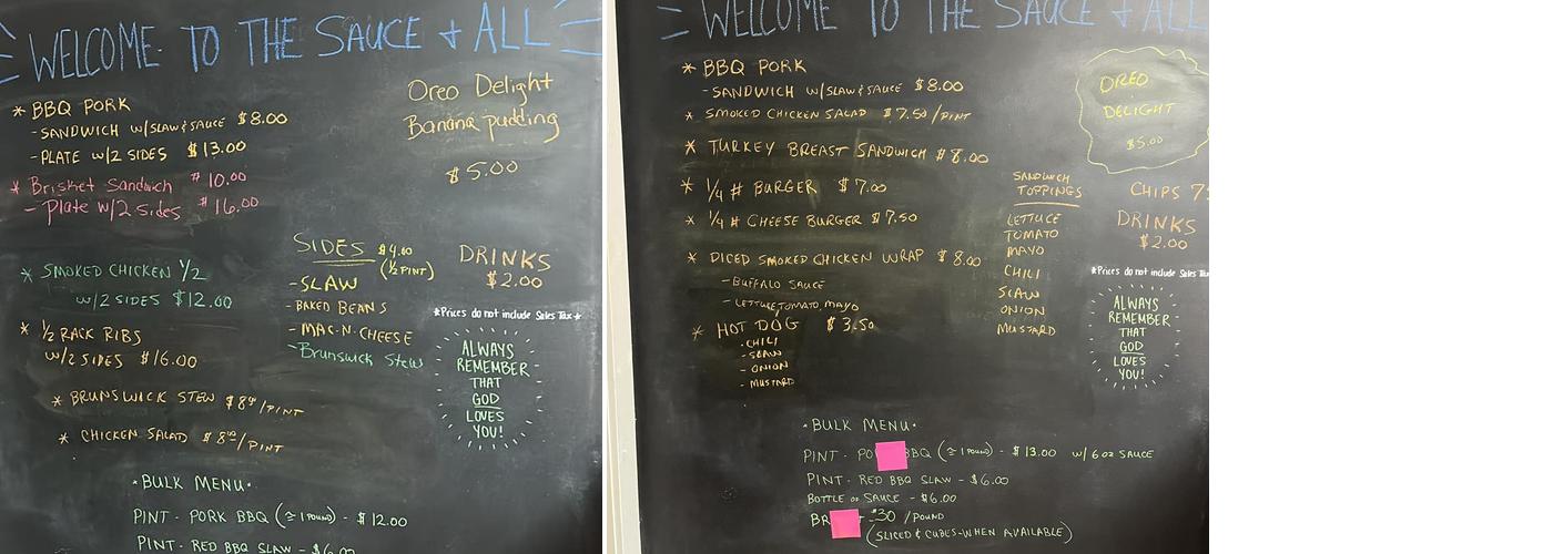 The Sauce And All That Goes With It Menu