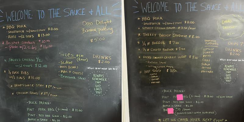 The Sauce And All That Goes With It Menu