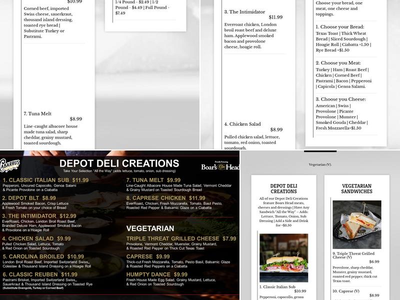 The Depot Deli by Cabarrus Brewing Co. Menu