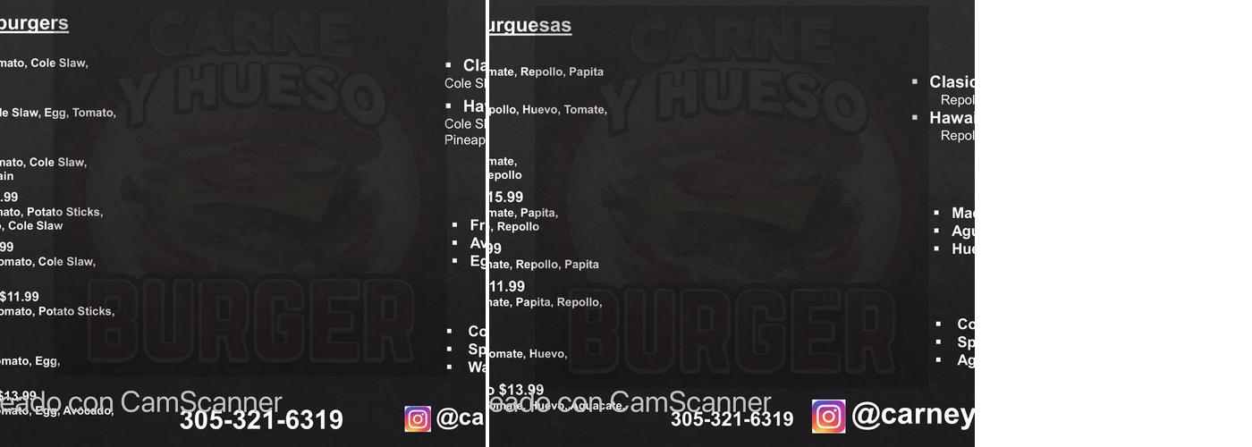 Carne y hueso Menu