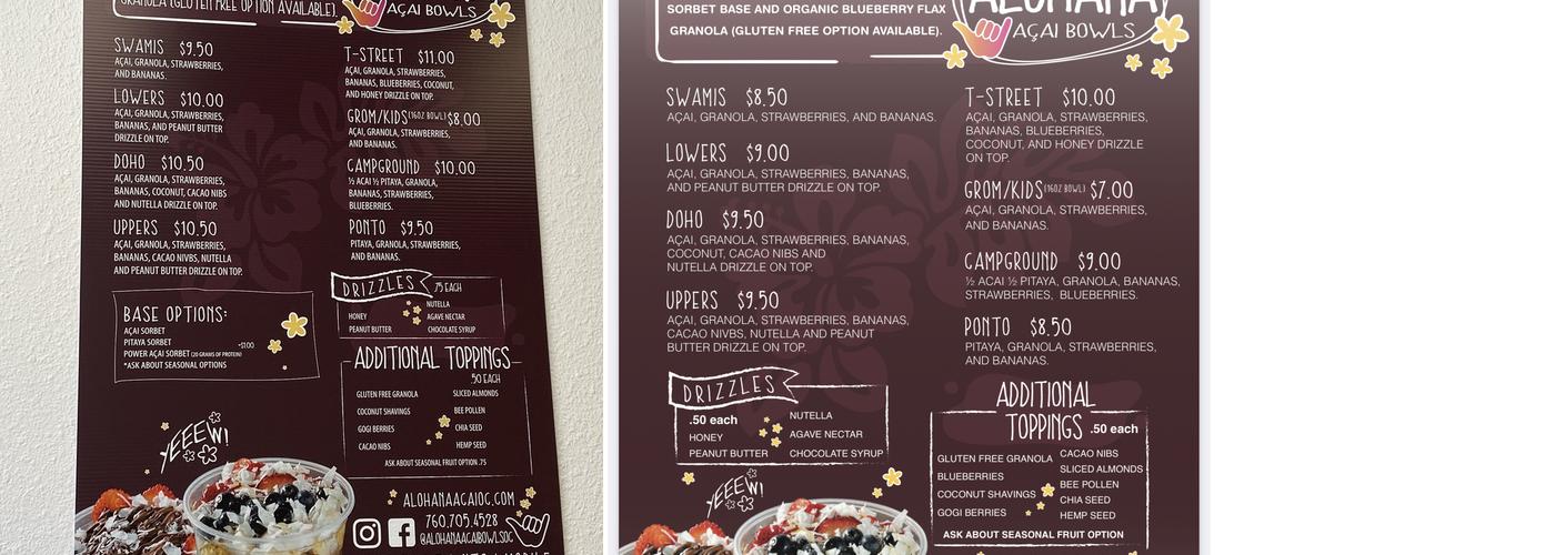 Alohana Acai Bowls - Sun Diego Pop-up Menu
