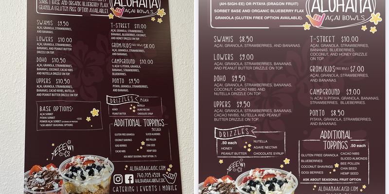 Alohana Acai Bowls - Sun Diego Pop-up Menu
