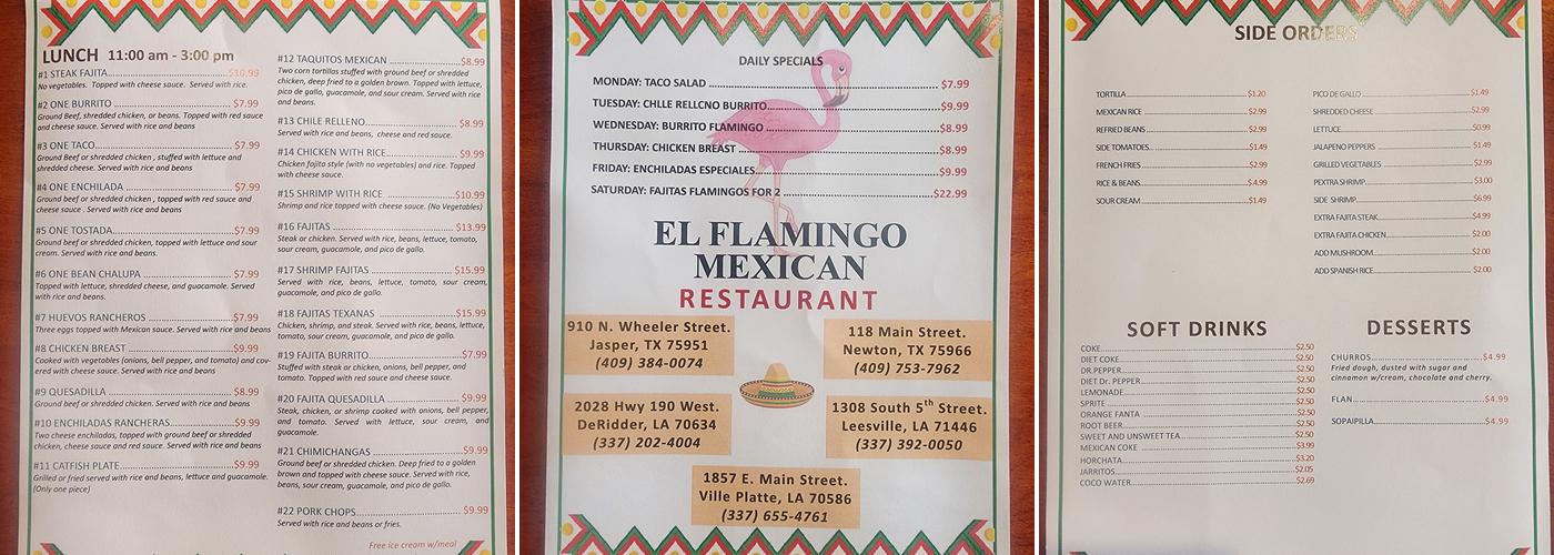 El Flamingo Mexican Restaurant & bar Menu