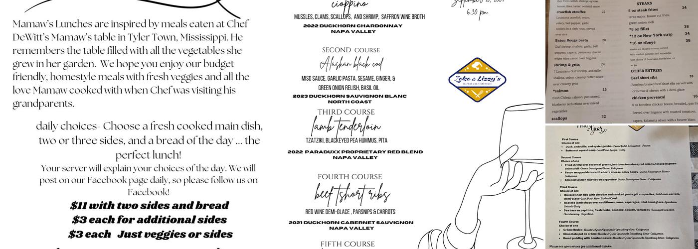 Zeke & Lizzy’s Seafood and Steakhouse Menu