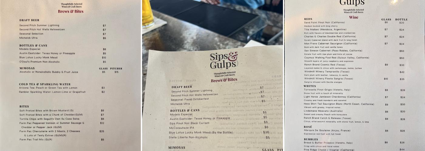 Sips & Gulps Menu