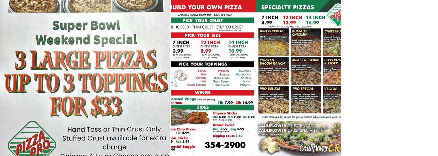 Pizza Pro Menu