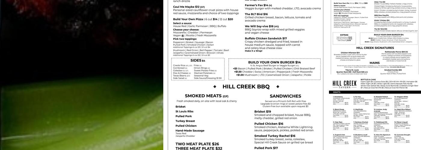 Hill Creek Tavern Menu