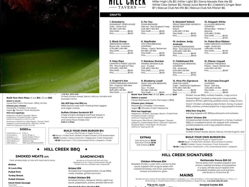 Hill Creek Tavern Menu
