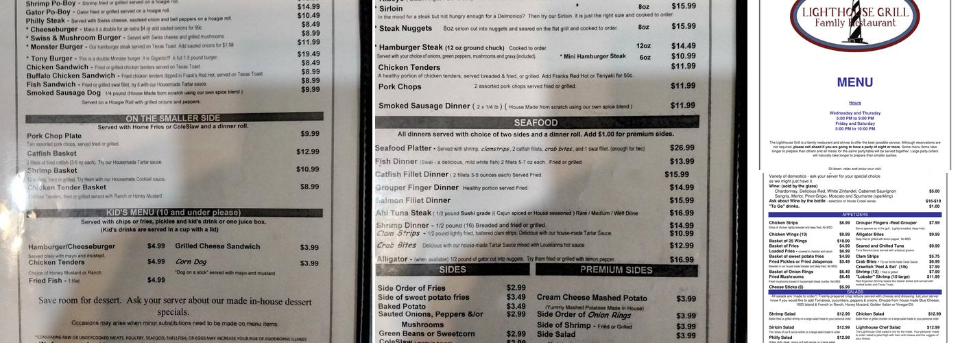 Lighthouse Grill Menu