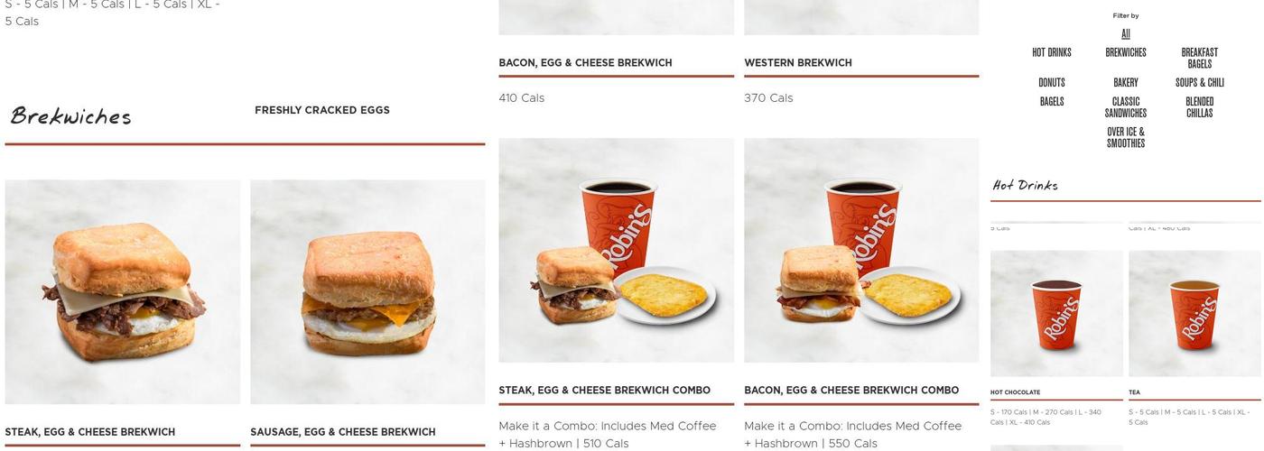 Robins Donuts Menu