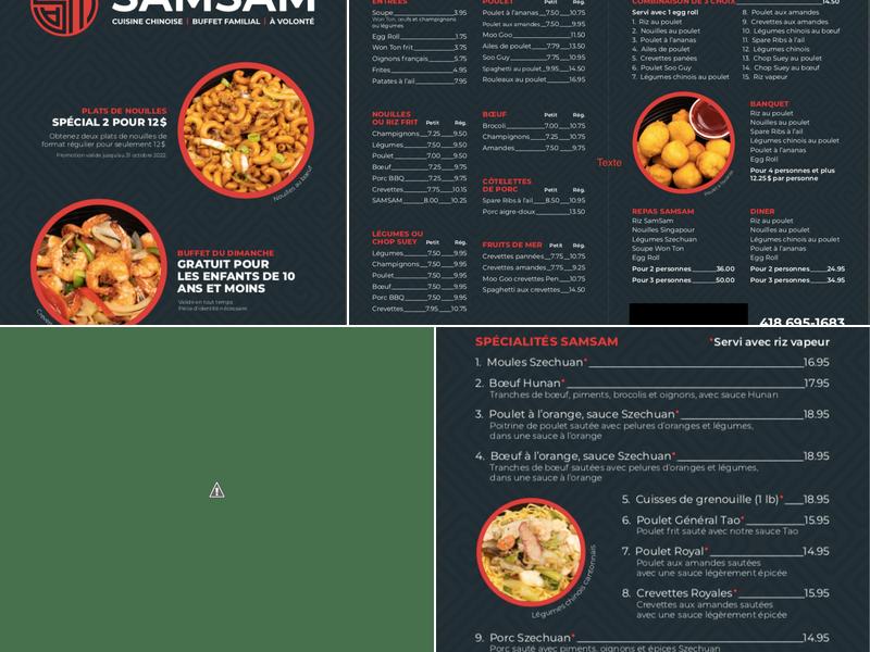 Restaurant Sam Sam Menu