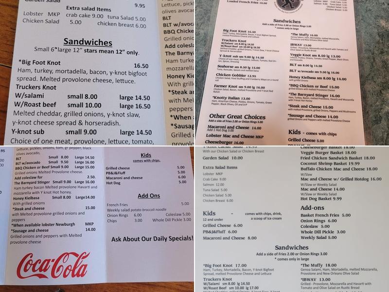 Y-KNOT ON THE WATER Gourmet Eatery Menu