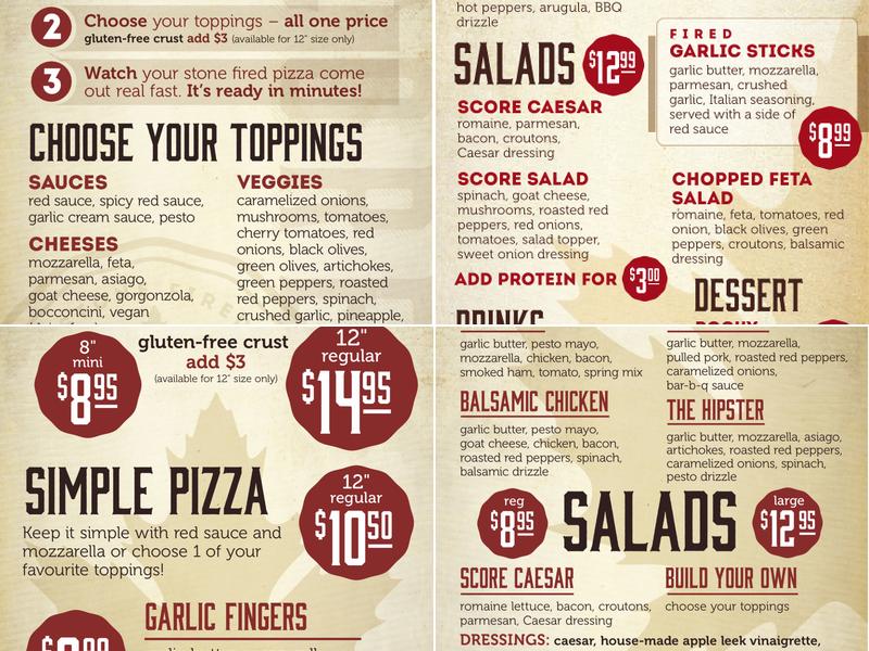 Score Pizza Menu