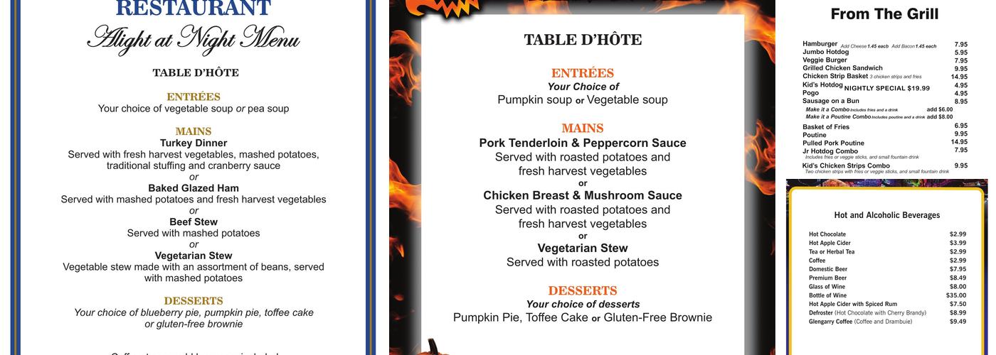 Willard's Hotel Menu