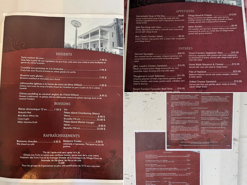Willard's Hotel Menu