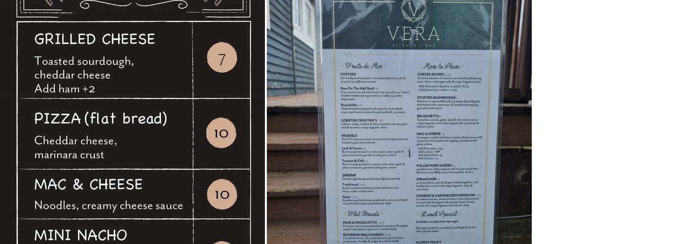 VERA Kitchen & Bar Menu