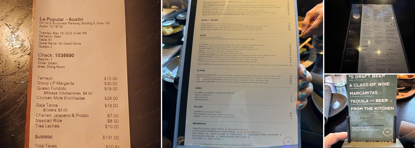 La Popular Austin Menu