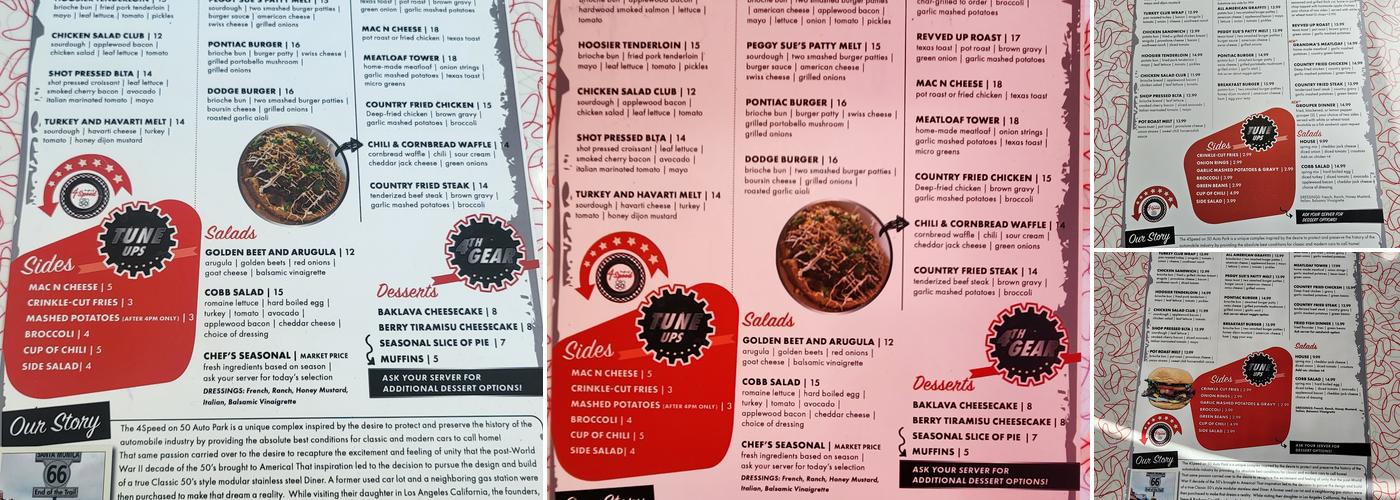 4Speed on 50's Diner Menu
