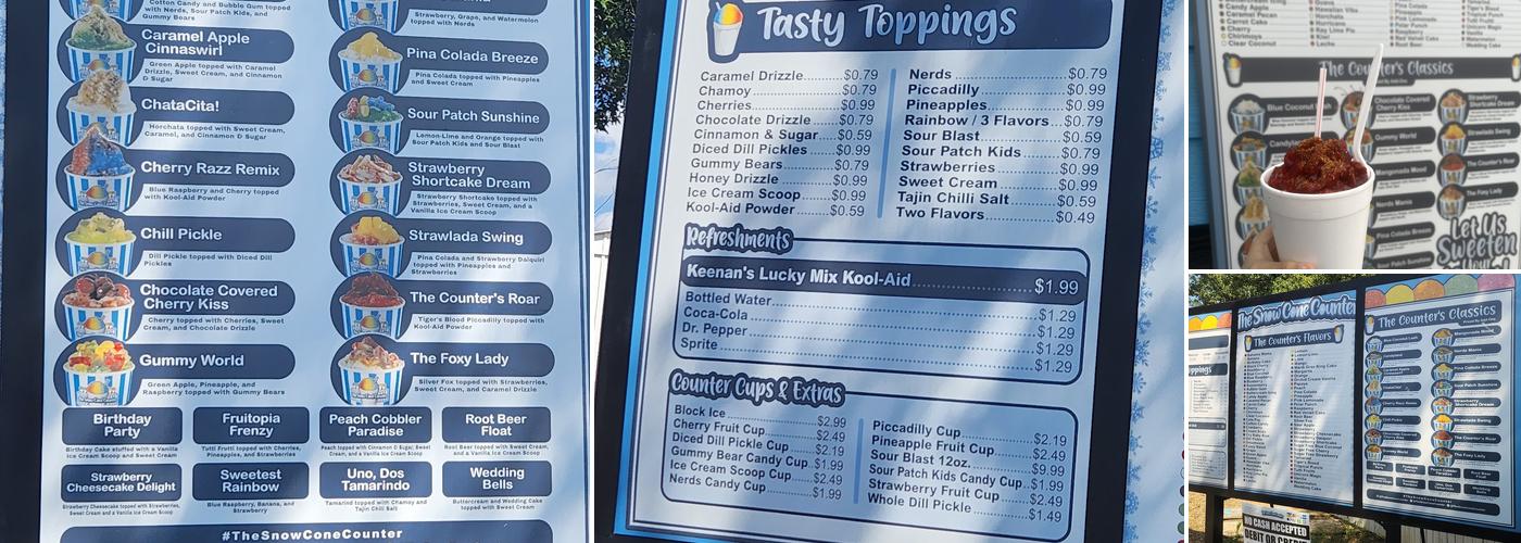 The Snow Cone Counter Menu