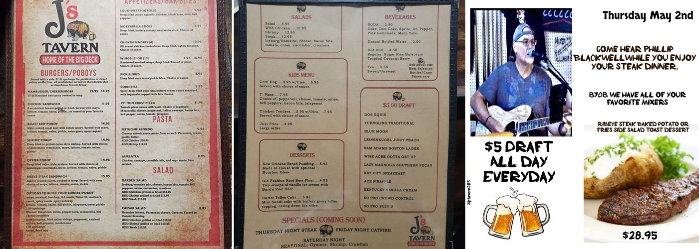 J's Tavern Menu