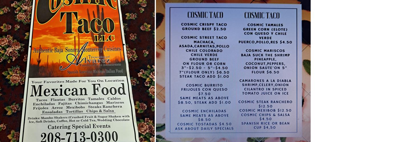 Cosmic Taco LLC Menu