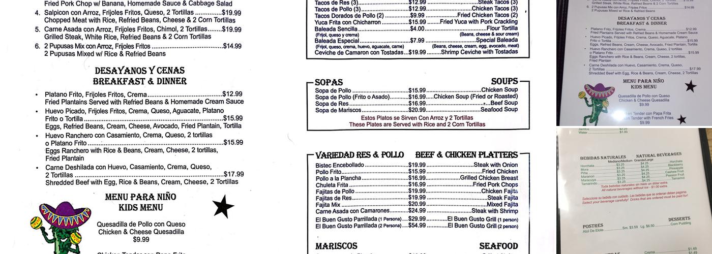 Restaurant Pupuseria El Buen Gusto Menu