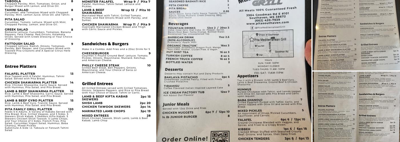 Pita Mediterranean Grill Menu