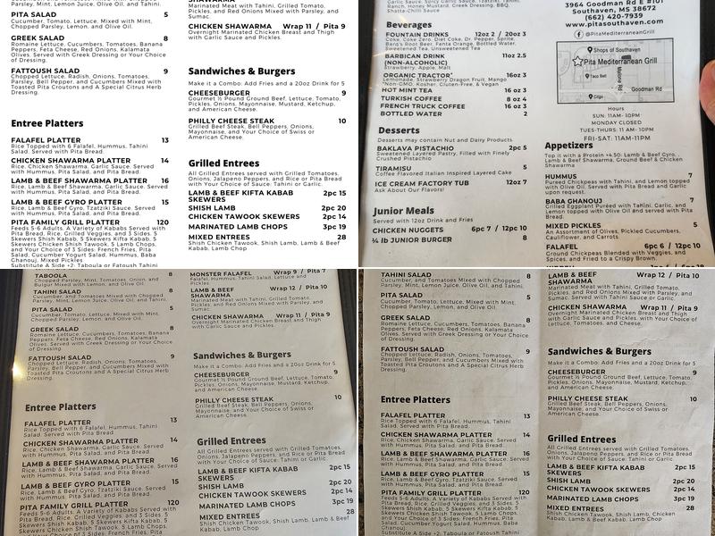 Pita Mediterranean Grill Menu