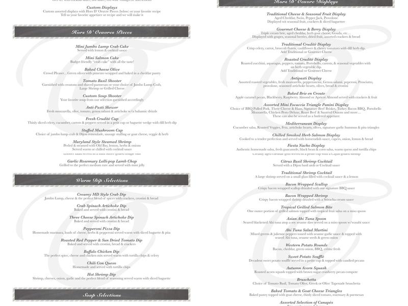 Tasteful Occasions Custom Catering & Event Planning Menu