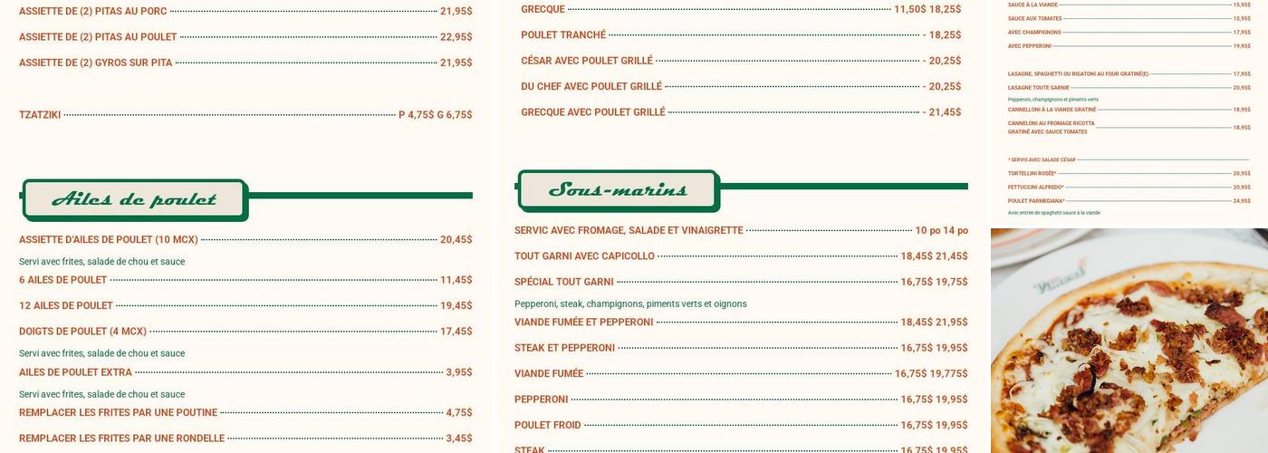 Vimont Pizza Restaurant Menu