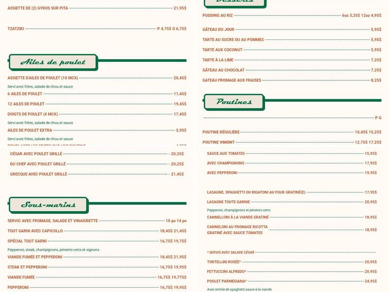 Vimont Pizza Restaurant Menu