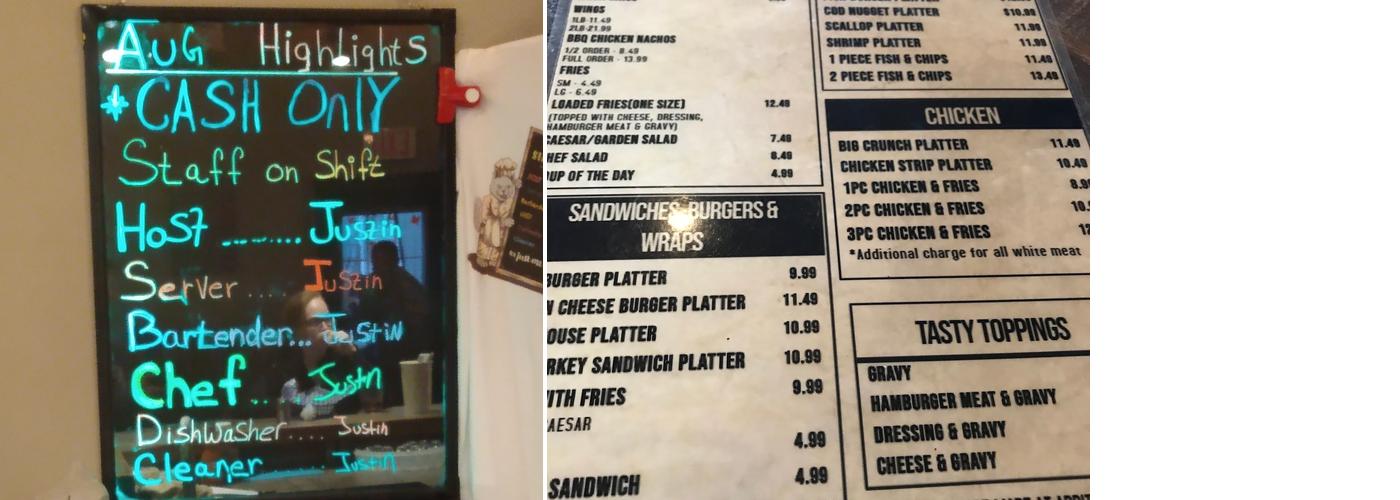 Rudy's Gas Bar and Pub Menu