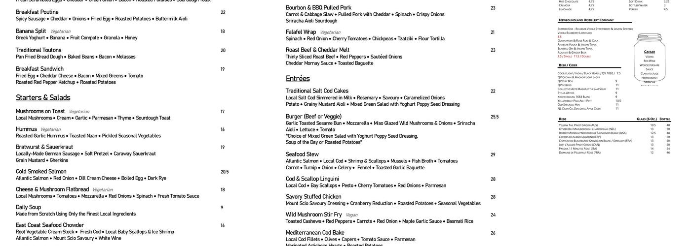 Red Oak Menu